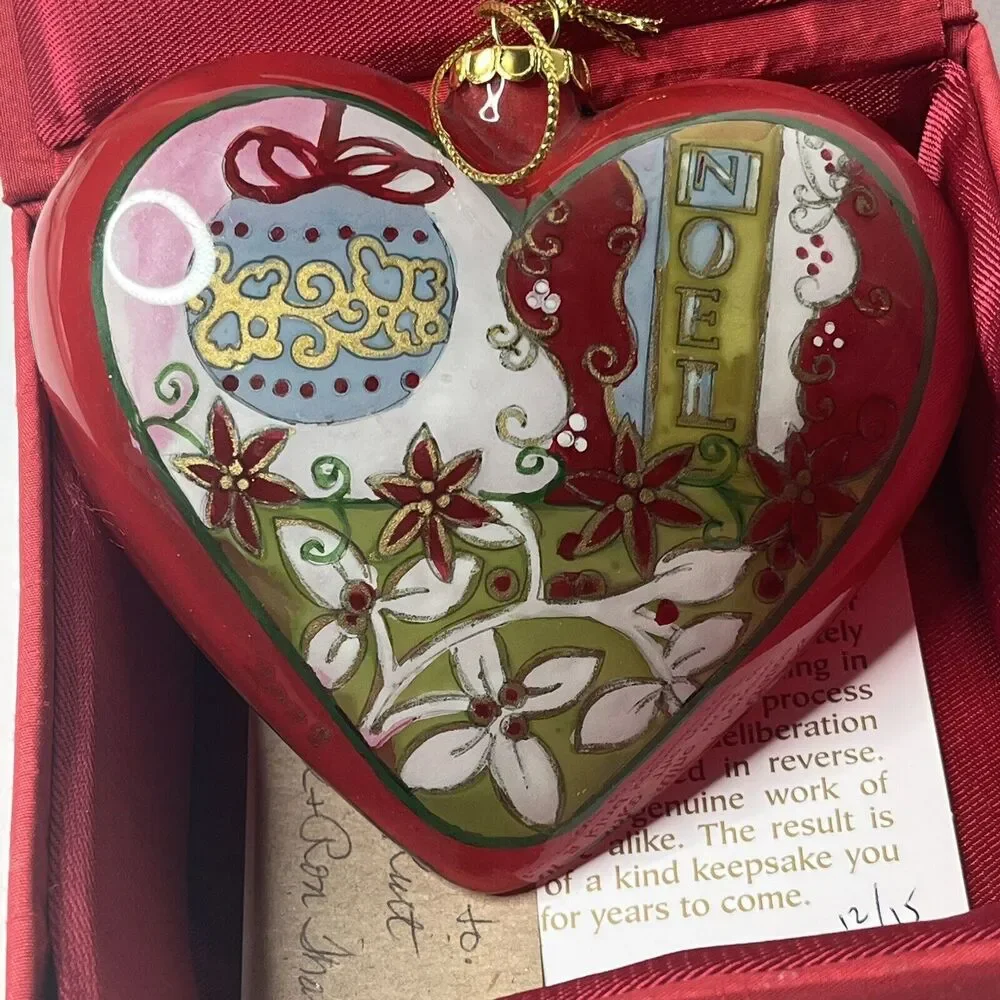 Pier 1 Li Bien 2008 Noel Joy Christmas Heart Hand Painted Ornament With Box